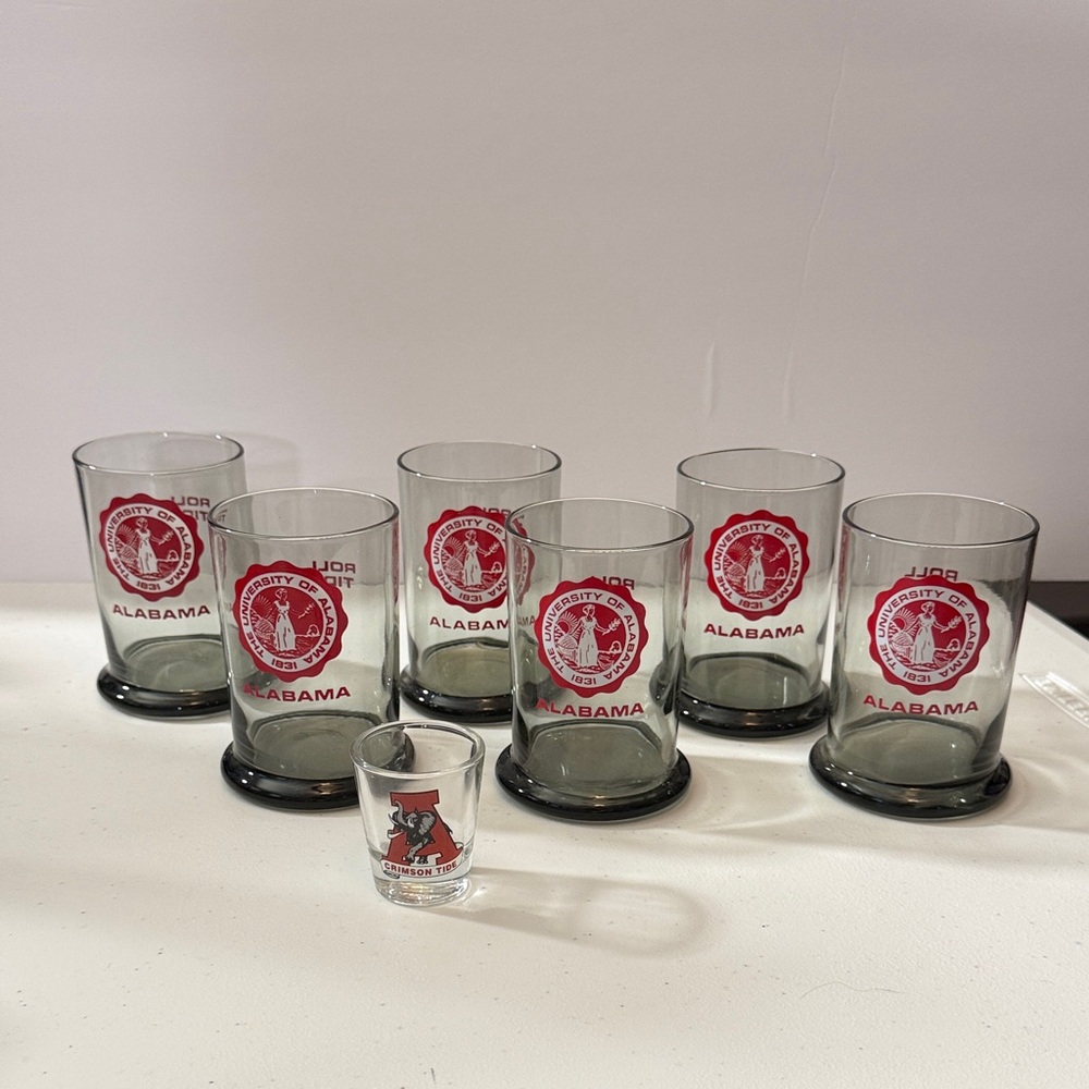Set of 6 Alabama Logo Glass Set plus 1 Shot Glass